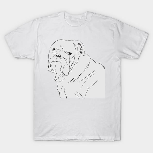 Grey line art bulldog portrait T-Shirt by diplikaya